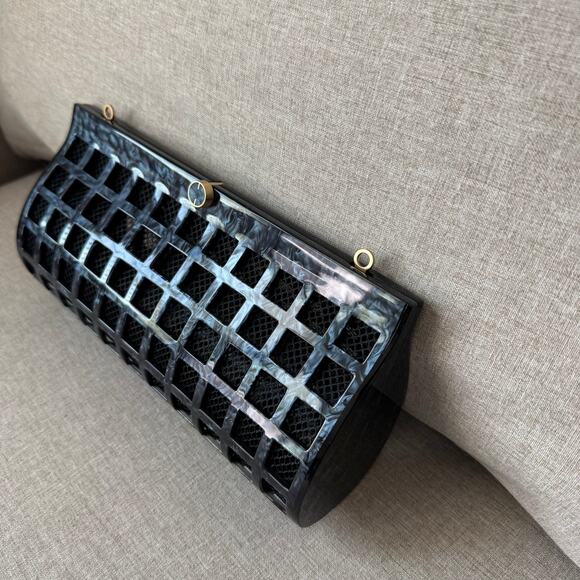 Cult Gaia Alana Shoulder Bag NEW Black Swirl Glossy Acrylic Windowpane Screened - Picture 4 of 8